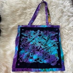 Tie dye purple pink beautiful detailed reusable canvas bag tote shoulder bag